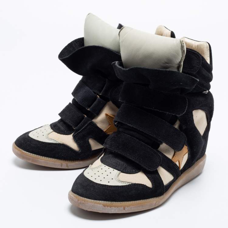 Hård ring typisk Eksempel Isabel Marant Beige/Black Canvas And Suede Beckett Wedge Sneakers Size 38 Isabel  Marant | TLC