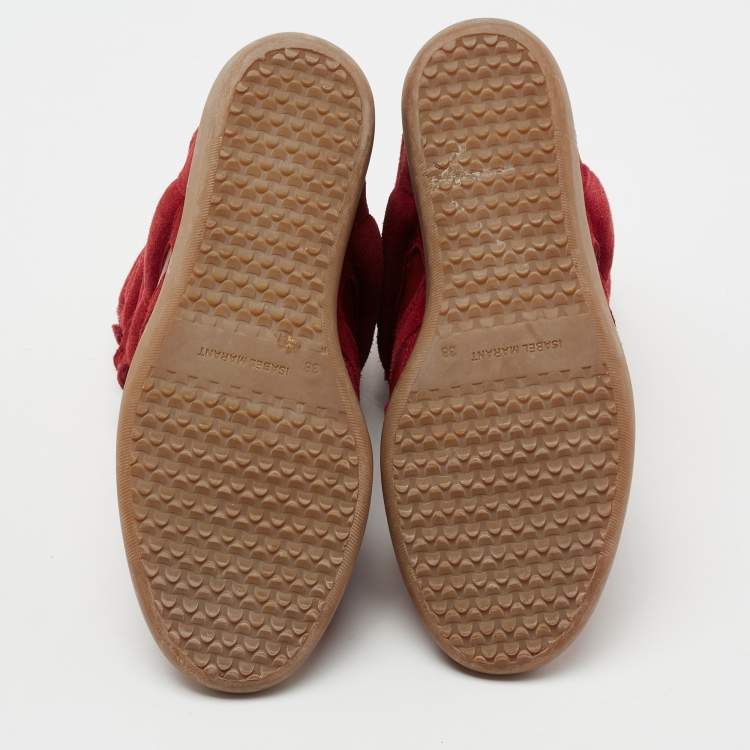 Pre Owned Isabel Marant Red Suede And Leather Bekett Wedge Sneakers Size 38