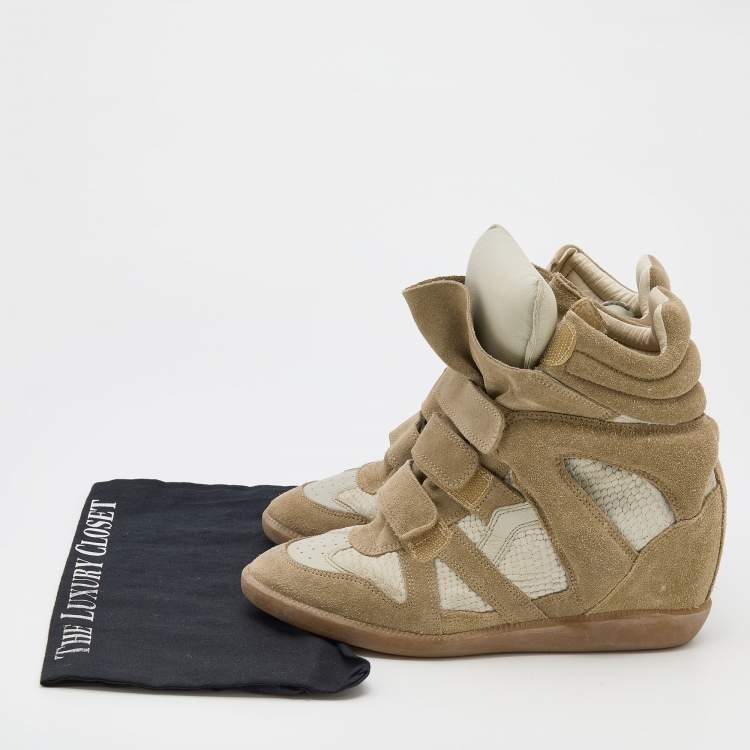 مملوكة مسبقًا Isabel Marant Khaki/Off White Suede Bekett Wedge Sneakers Size 40