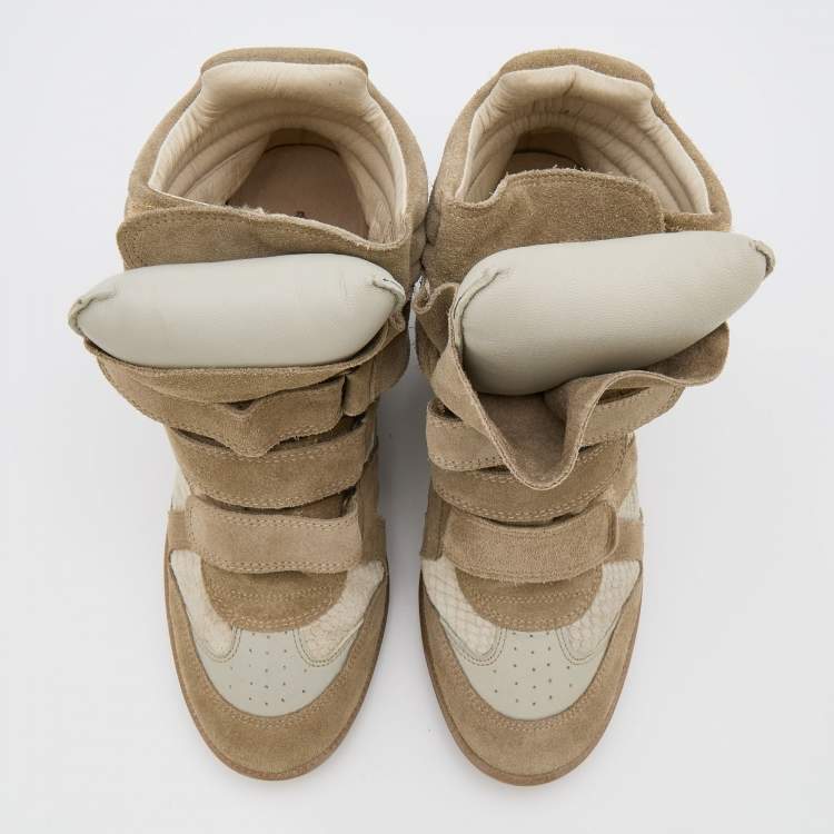 مملوكة مسبقًا Isabel Marant Khaki/Off White Suede Bekett Wedge Sneakers Size 40