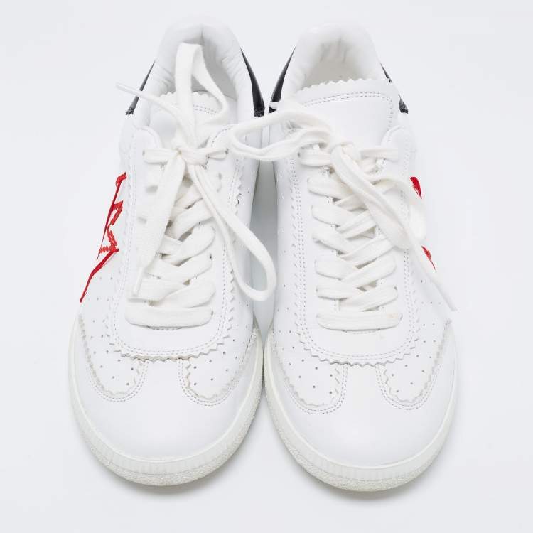 Pre Owned Isabel Marant White Leather Bryce Side Stitch Low Top Sneakers Size 38