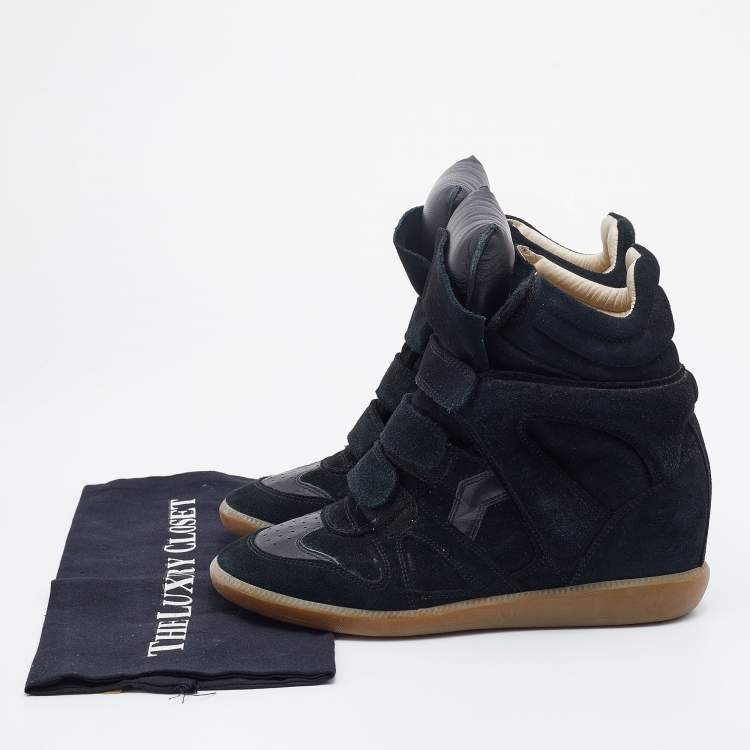 مملوكة مسبقًا Isabel Marant Black Suede and Leather Bekett High Top Wedge Sneakers Size 41