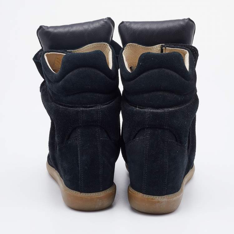 مملوكة مسبقًا Isabel Marant Black Suede and Leather Bekett High Top Wedge Sneakers Size 41