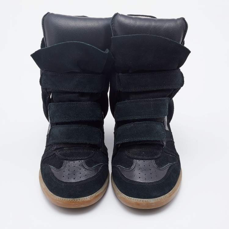 مملوكة مسبقًا Isabel Marant Black Suede and Leather Bekett High Top Wedge Sneakers Size 41