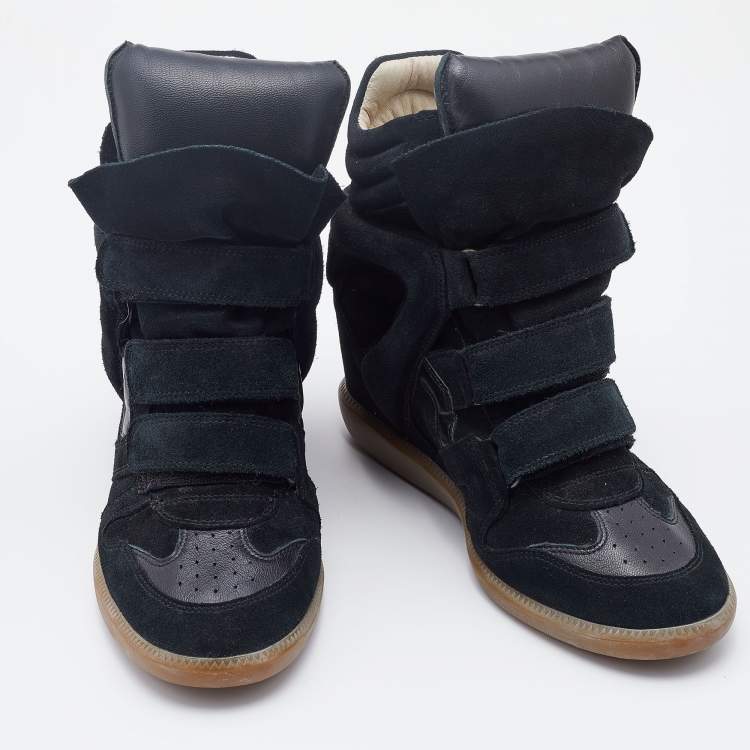 مملوكة مسبقًا Isabel Marant Black Suede and Leather Bekett High Top Wedge Sneakers Size 41