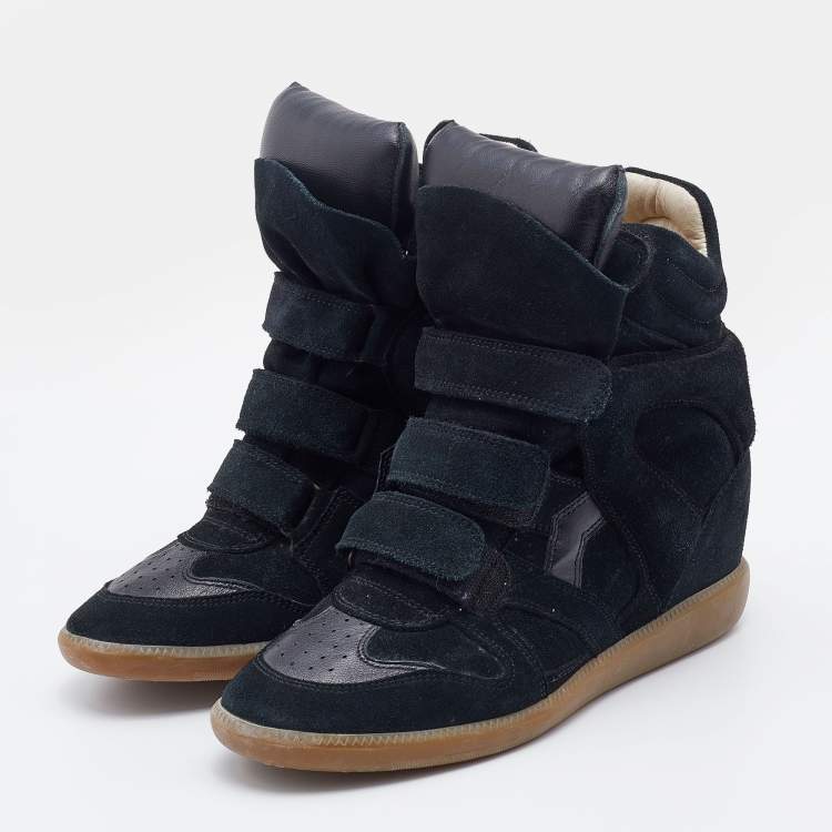 مملوكة مسبقًا Isabel Marant Black Suede and Leather Bekett High Top Wedge Sneakers Size 41
