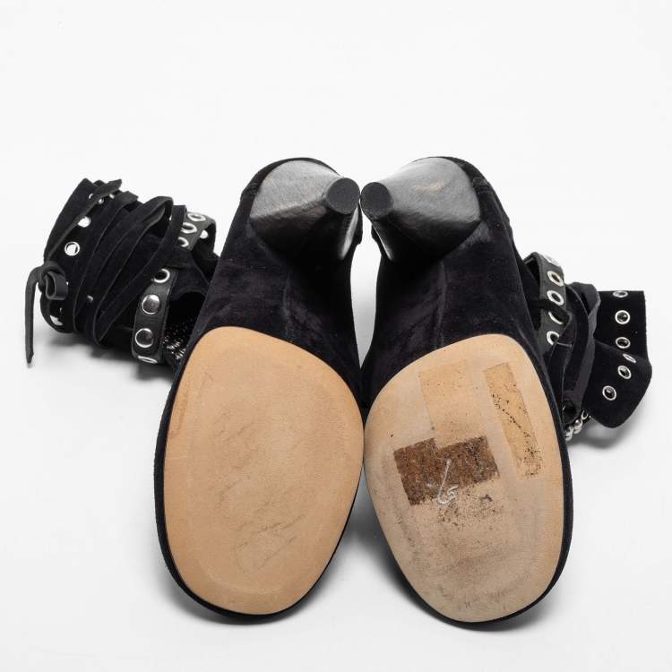 Pre Owned Isabel Marant Black Suede Mossa Studded Cutout Ankle Boots Size 37