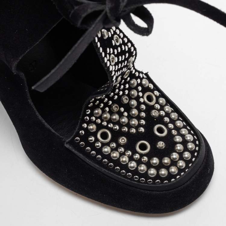 Pre Owned Isabel Marant Black Suede Mossa Studded Cutout Ankle Boots Size 37