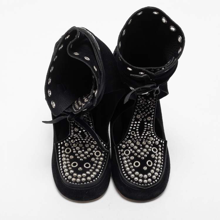 Pre Owned Isabel Marant Black Suede Mossa Studded Cutout Ankle Boots Size 37