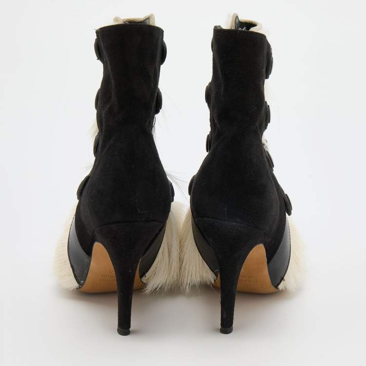 Pre Owned Isabel Marant Black/White Suede and Fur Pierce Tacy Ankle Booties Size 39