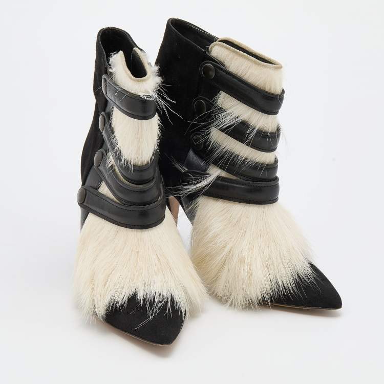 Pre Owned Isabel Marant Black/White Suede and Fur Pierce Tacy Ankle Booties Size 39