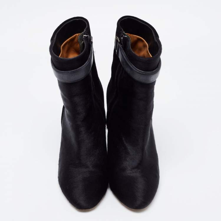 Pre Owned Isabel Marant Black Calf Hair and Suede Wedge Ankle Boots Size 36