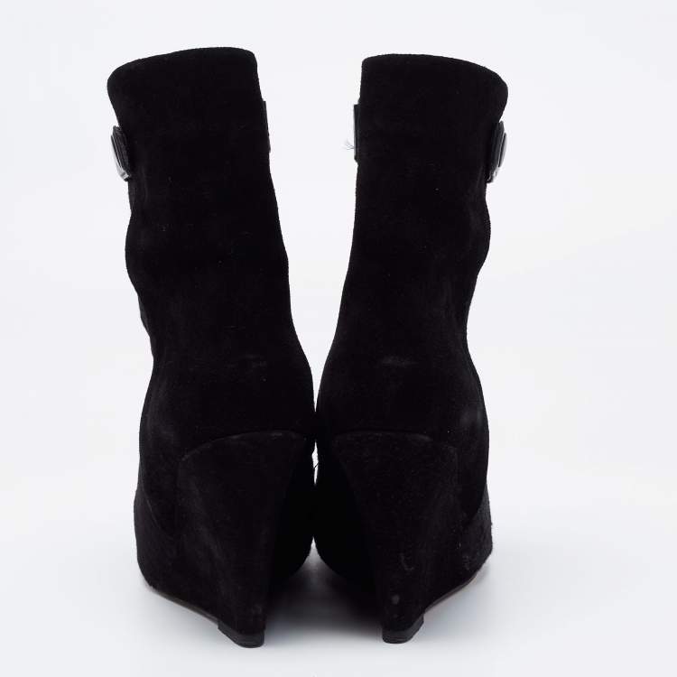 Pre Owned Isabel Marant Black Calf Hair and Suede Wedge Ankle Boots Size 36