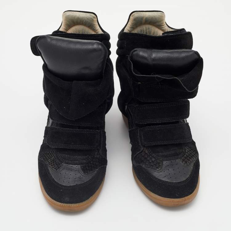 Pre Owned Isabel Marant Black Python Embossed Suede Bekett Sneakers Size 37