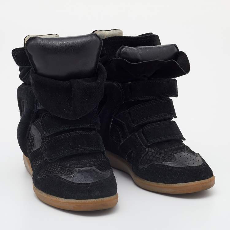 Pre Owned Isabel Marant Black Python Embossed Suede Bekett Sneakers Size 37