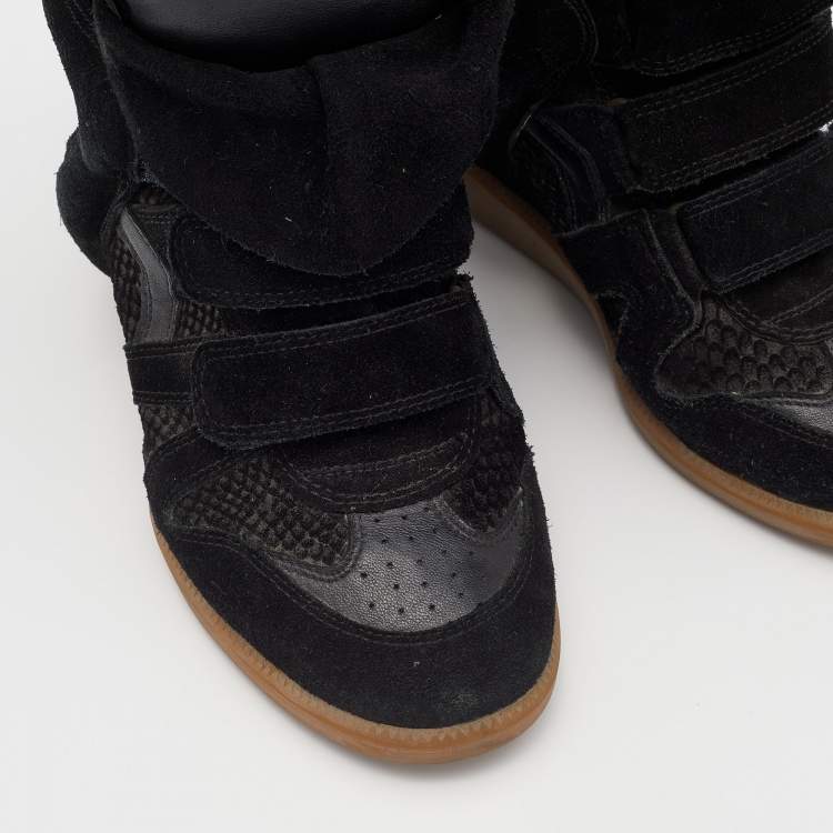 Pre Owned Isabel Marant Black Python Embossed Suede Bekett Sneakers Size 37
