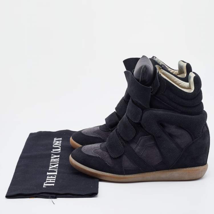 Pre Owned Isabel Marant Black/Grey Suede And Leather Beckett Wedge Sneakers Size 38