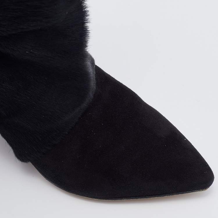 Pre Owned Isabel Marant Black Calf Hair and Suede Wedge Ankle Boots Size 38