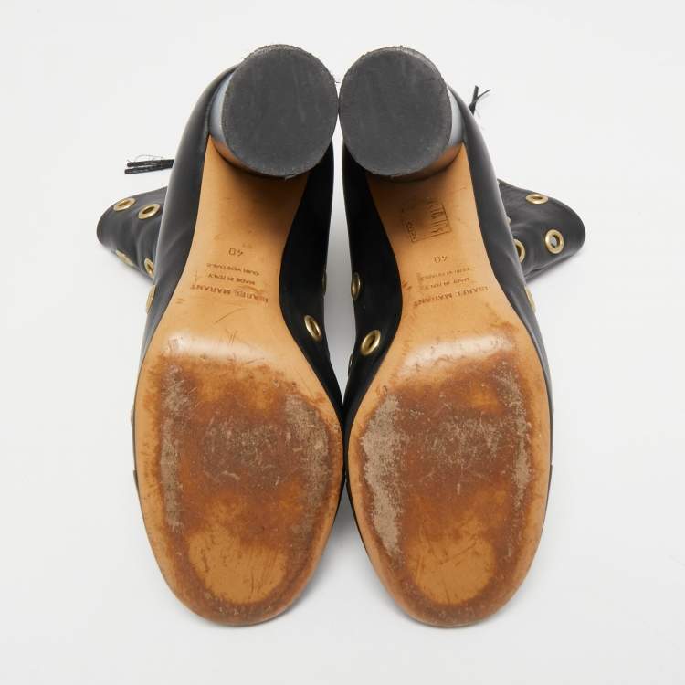 Pre Owned Isabel Marant Black Leather Eyelet Detail Ankle Boots Size 40
