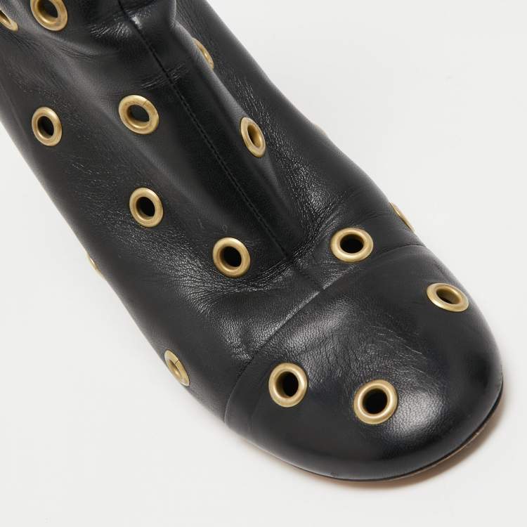 Pre Owned Isabel Marant Black Leather Eyelet Detail Ankle Boots Size 40