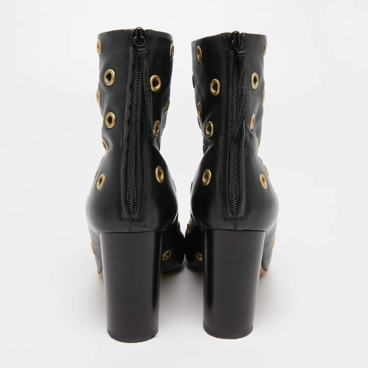 Pre Owned Isabel Marant Black Leather Eyelet Detail Ankle Boots Size 40