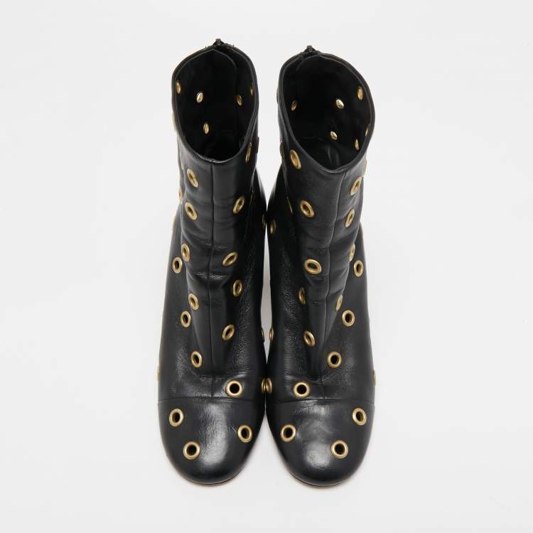 Pre Owned Isabel Marant Black Leather Eyelet Detail Ankle Boots Size 40