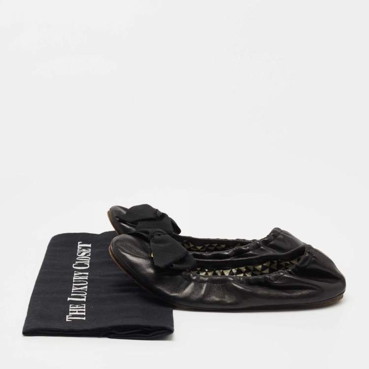 Pre Owned Isabel Marant Black Leather Bow Ballet Flats Size 40