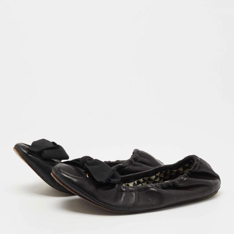 Pre Owned Isabel Marant Black Leather Bow Ballet Flats Size 40