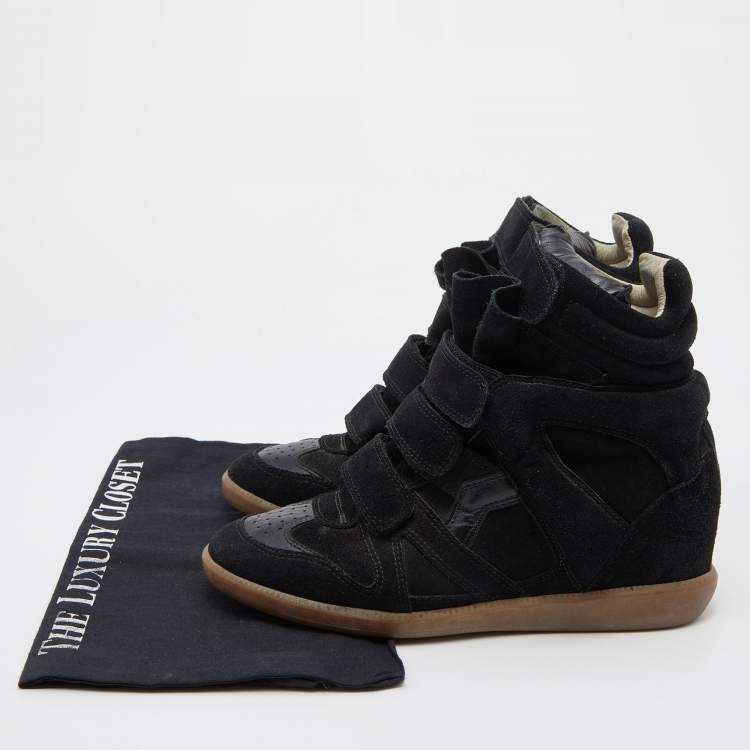 Pre Owned Isabel Marant Black Suede Bekett Wedge High Top Sneakers Size 39