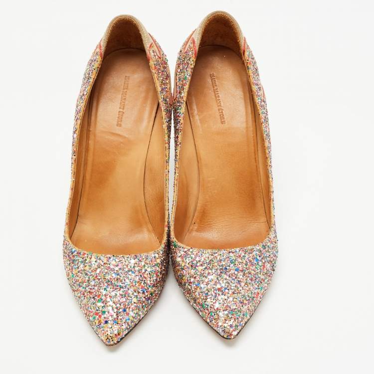 Pre Owned Isabel Marant Multicolor Glitter and Suede Étoile Gilby Pumps Size 40