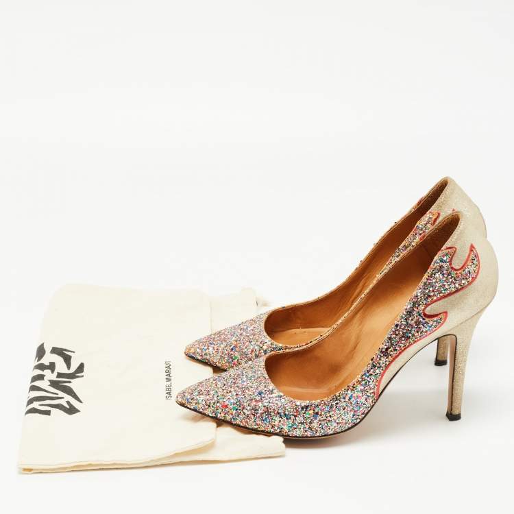 Pre Owned Isabel Marant Multicolor Glitter and Suede Étoile Gilby Pumps Size 40