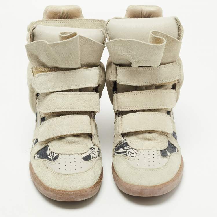 Pre Owned Isabel Marant Tricolor Suede and Printed Canvas Bekett Wedge Sneakers Size 39