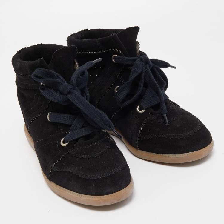 Pre Owned Isabel Marant Black Suede Bobby Wedge Sneakers Size 40