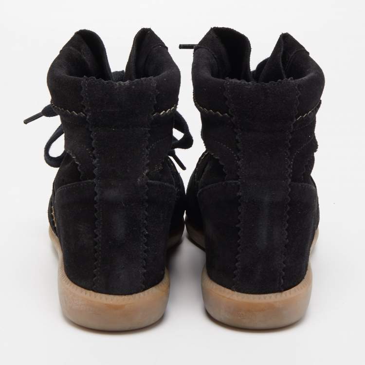 Pre Owned Isabel Marant Black Suede Bobby Wedge Sneakers Size 40