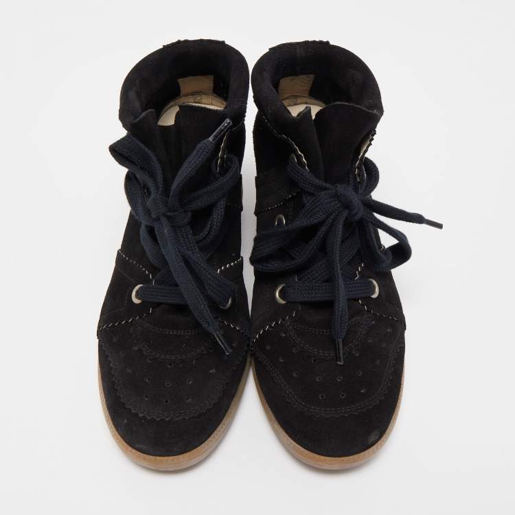 Pre Owned Isabel Marant Black Suede Bobby Wedge Sneakers Size 40