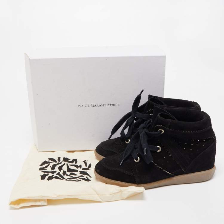 Pre Owned Isabel Marant Black Suede Bobby Wedge Sneakers Size 40