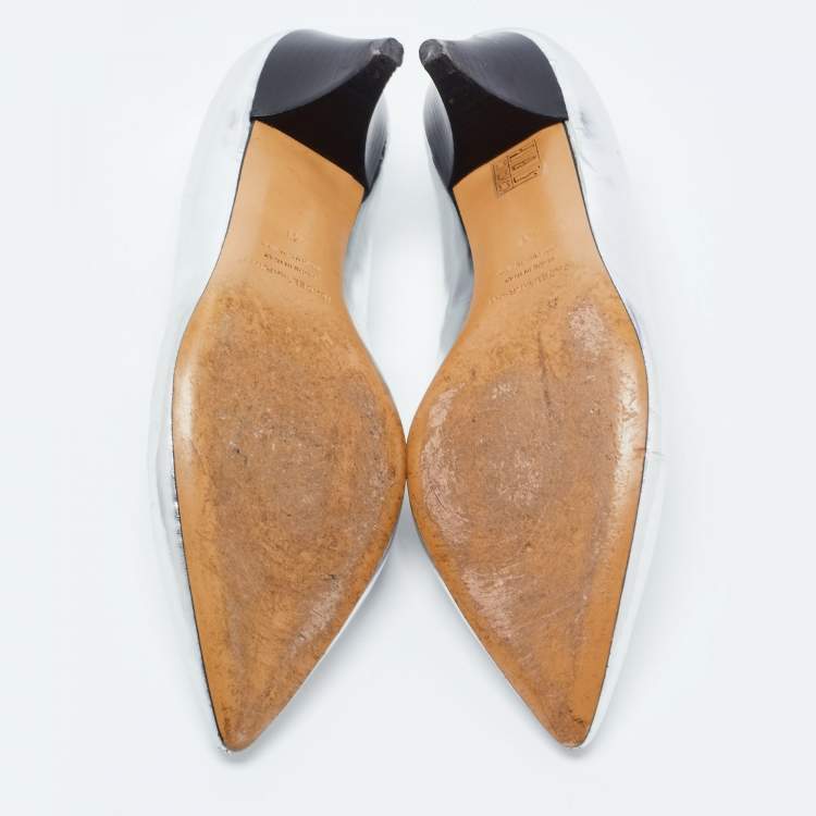 Pre Owned Isabel Marant Silver Leather Pointed Toe Pumps Size 41