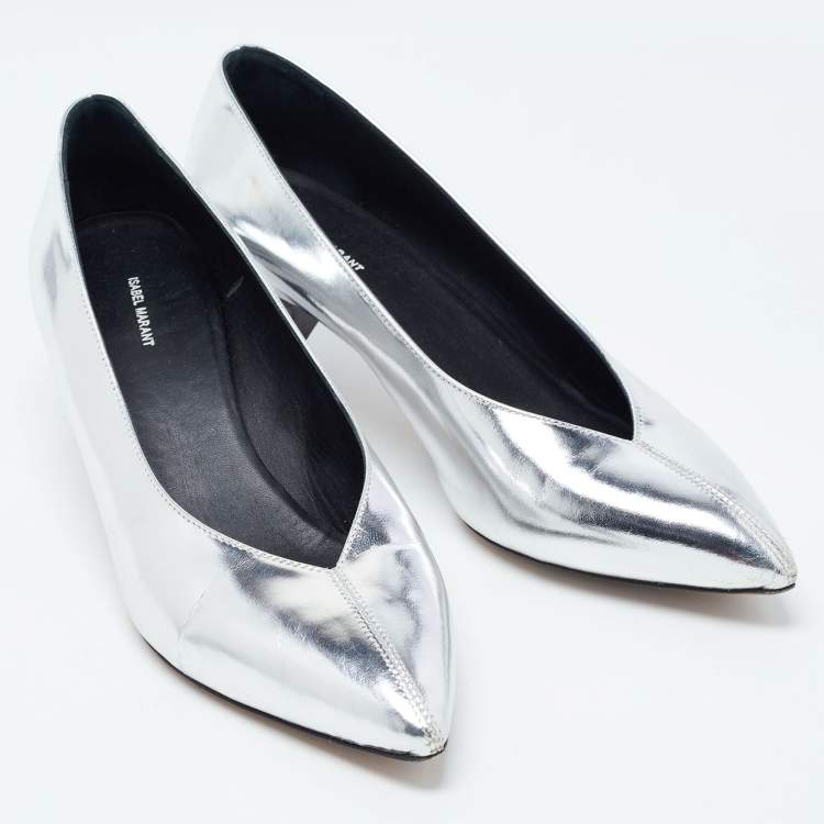 Pre Owned Isabel Marant Silver Leather Pointed Toe Pumps Size 41