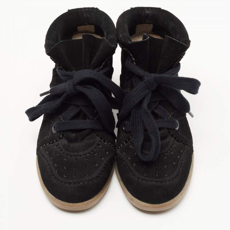 Pre Owned Isabel Marant Black Suede Bobby Wedge Sneakers Size 36