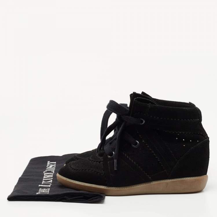 Pre Owned Isabel Marant Black Suede Bobby Wedge Sneakers Size 36