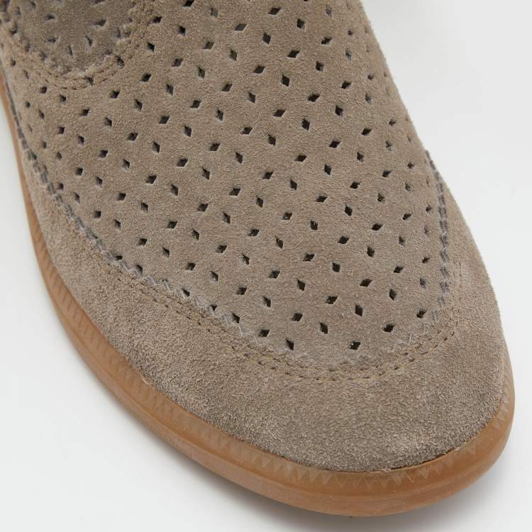 Pre Owned Isabel Marant Grey Cutout Suede Tassel Embellished "Beslay" Wedge Ankle Boots Size 38