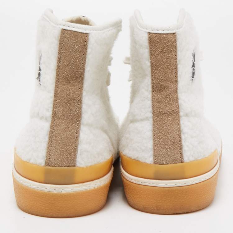 Pre Owned Isabel Marant White/Beige Wool and Suede High Top Sneakers Size 38