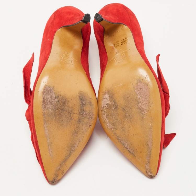 Pre Owned Isabel Marant Red Suede Side Bow Pumps Size 38