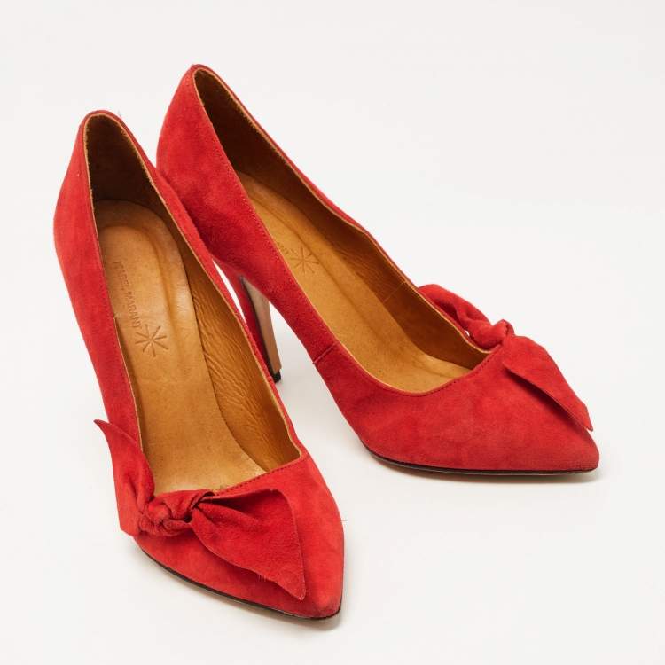 Pre Owned Isabel Marant Red Suede Side Bow Pumps Size 38