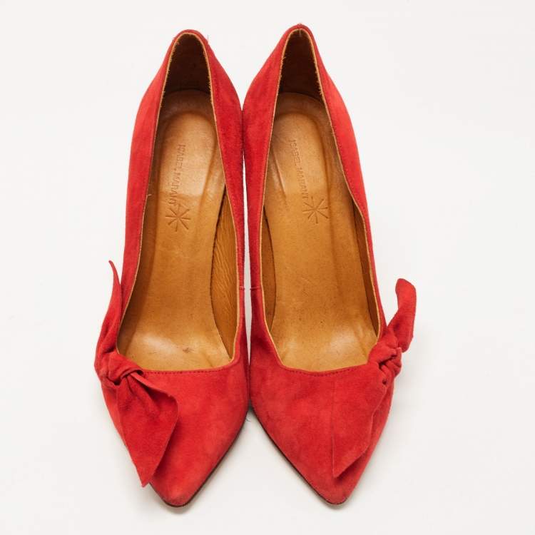 Pre Owned Isabel Marant Red Suede Side Bow Pumps Size 38