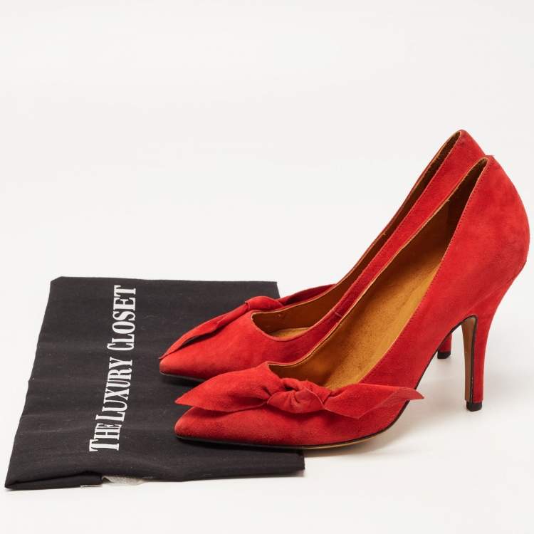 Pre Owned Isabel Marant Red Suede Side Bow Pumps Size 38