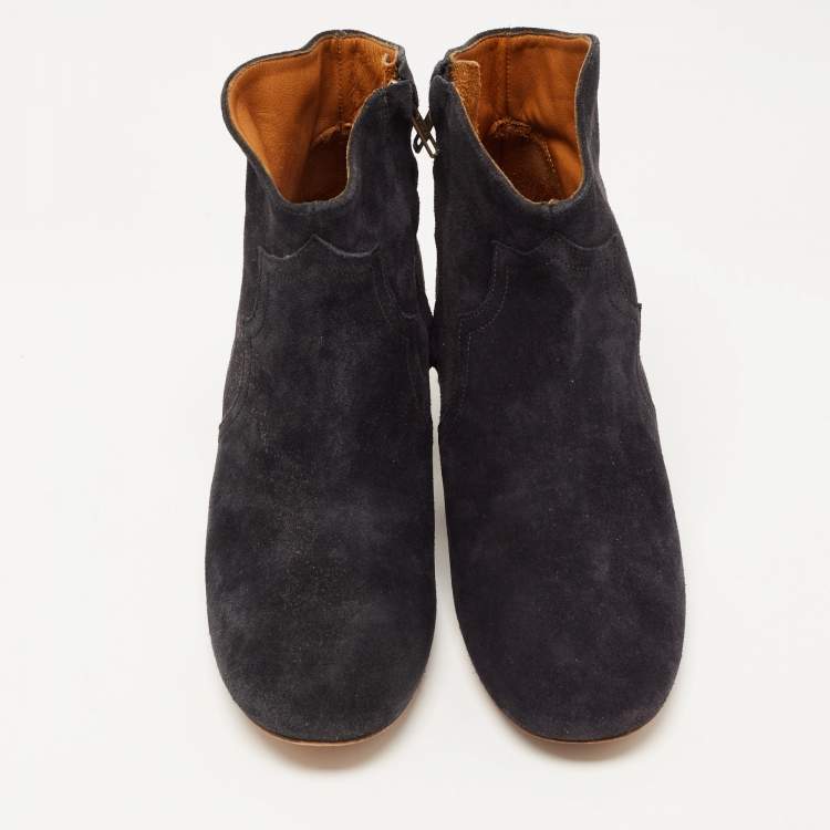Pre Owned Isabel Marant Black Suede Dicker Ankle Boots Size 40