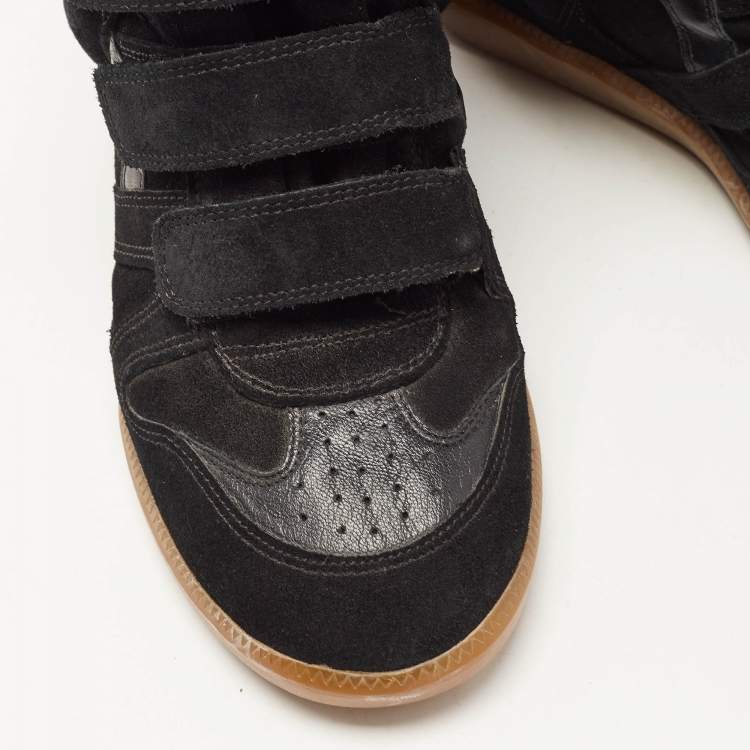 Pre Owned Isabel Marant Black Suede And Leather Beckett Wedge Sneakers Size 41
