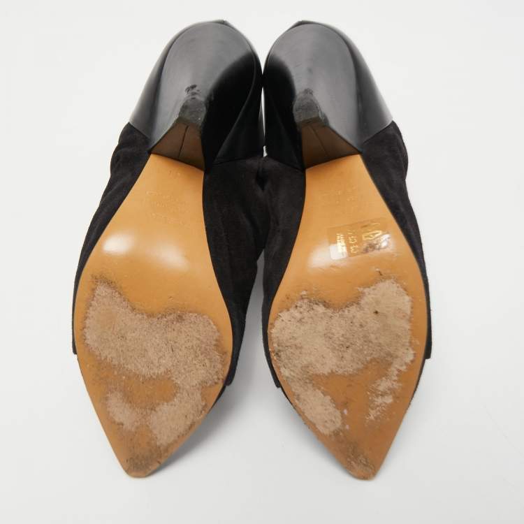 Pre Owned Isabel Marant Black Suede and Leather Pointed Toe Ankle Booties Size 41