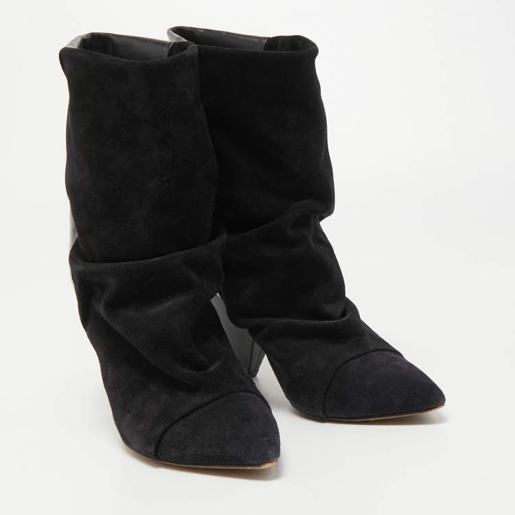 Pre Owned Isabel Marant Black Suede and Leather Pointed Toe Ankle Booties Size 41